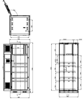 En acier galvanisé 32U enceinte extérieure de télécommunications équipée de 4 ventilateurs de refroidissement
